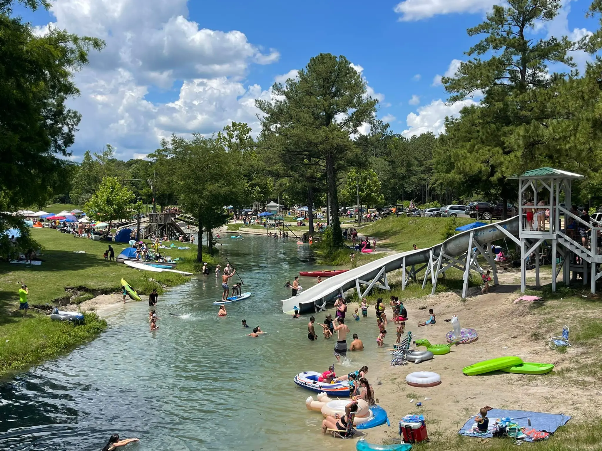 Water slides and rope swing
