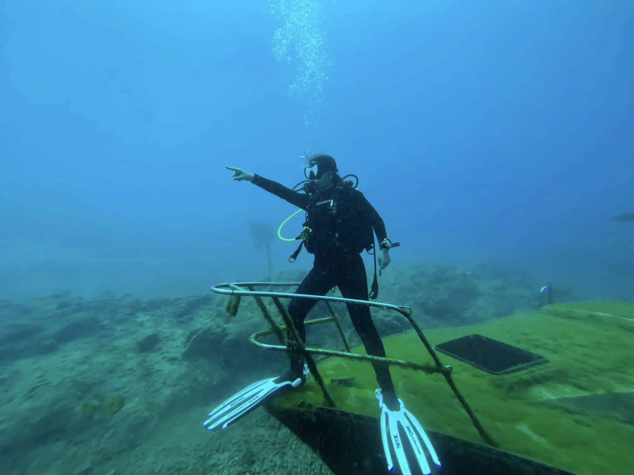 Diver on a submerged platform